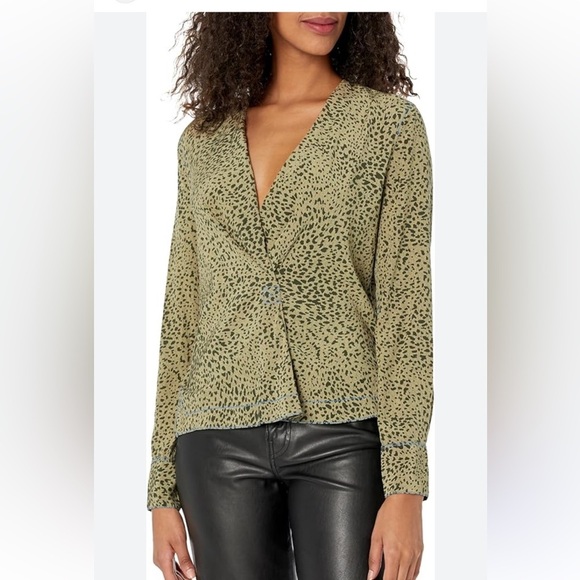 Rag & Bone- Shields Leopard Print Silk Top In Olive - Picture 3 of 16